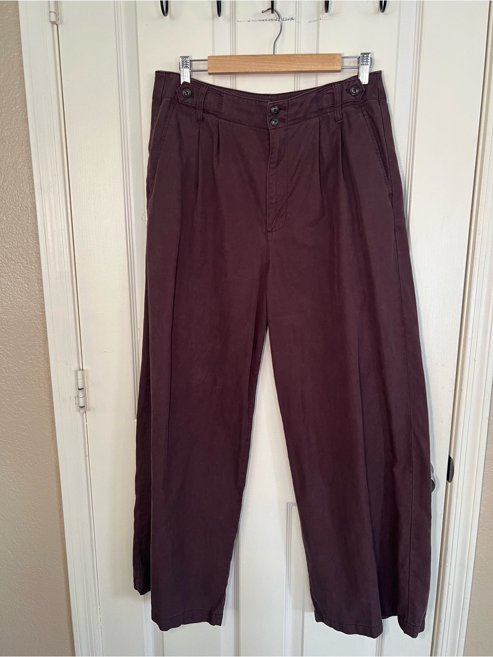 Madewell Harlow Wide Leg Pants Burgundy Lyocell Linen Pleated Size 10